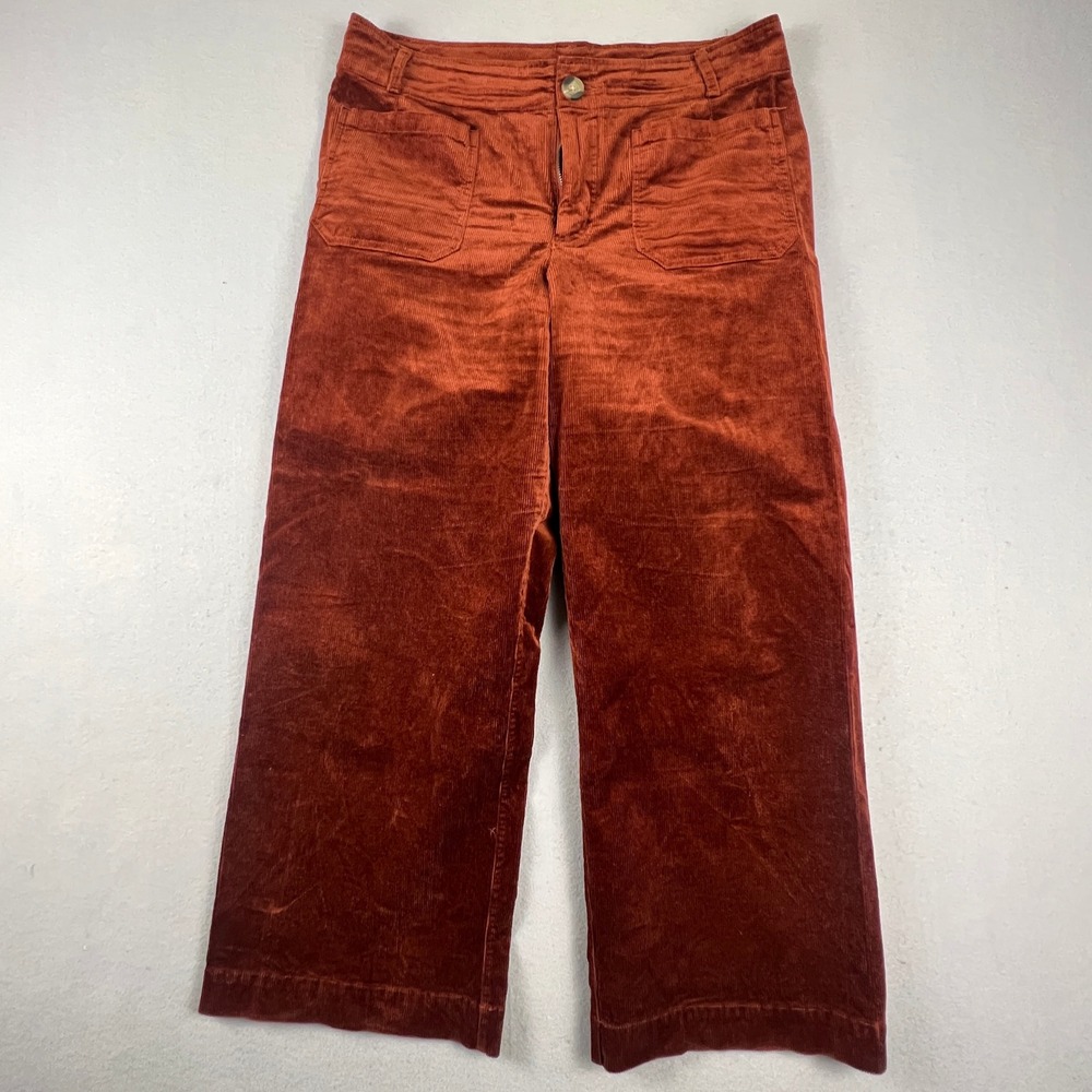 Matty M Corduroy Wide Leg Pants Womens XL Rust Orange High Rise Crop Boho Retro